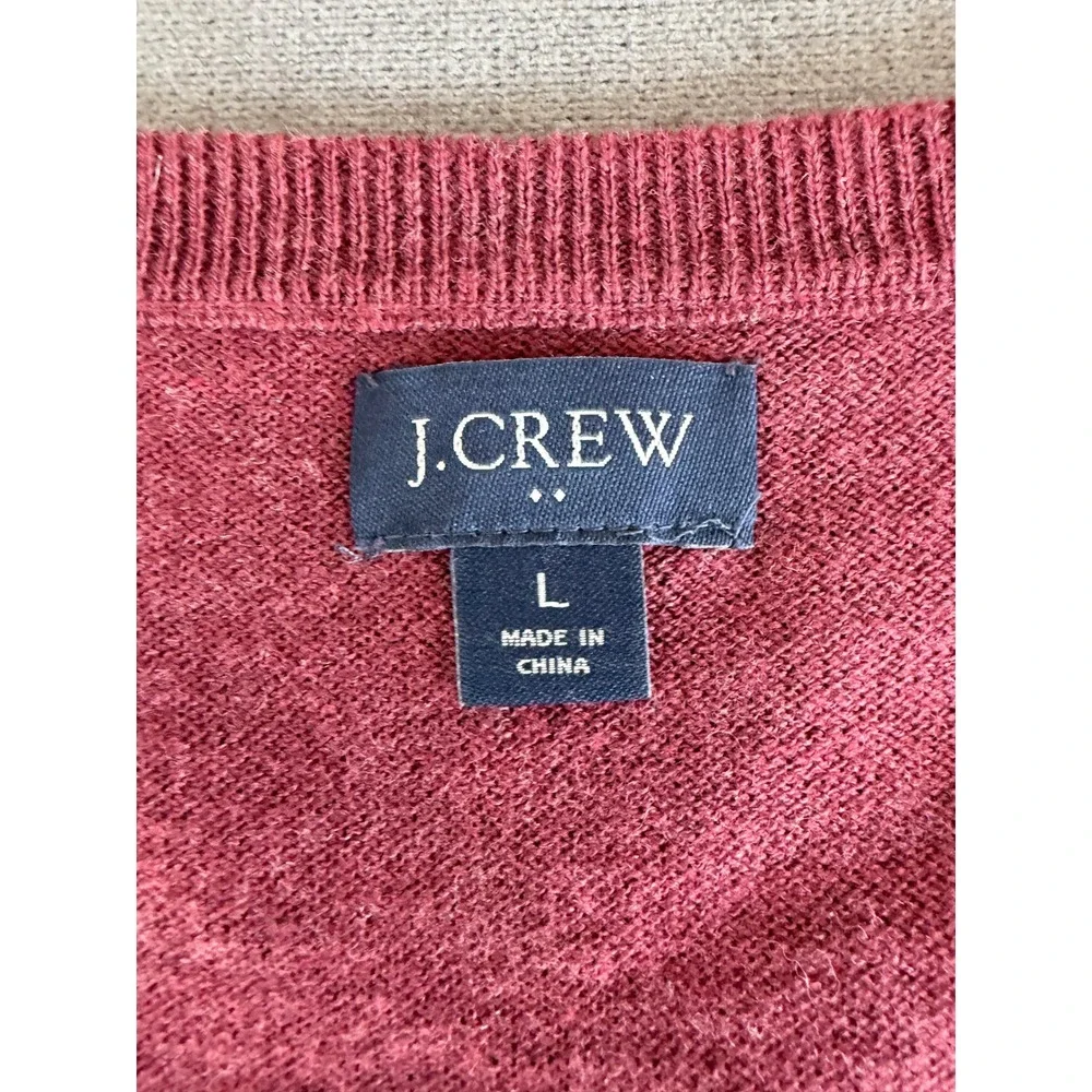 J Crew V Neck Sweater Mens L Burgundy Red Merino Wool Blend Preppy Office‎